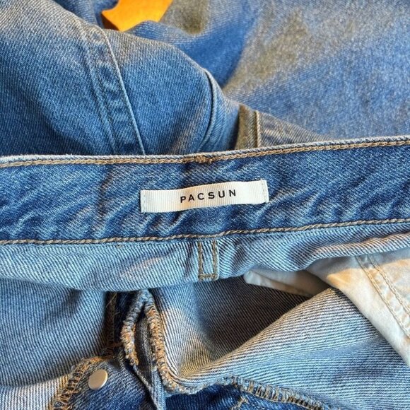 Pacsun High Rise Straight Button Fly Jeans Womens 29x25 Frayed Mom Medium Wash - Picture 5 of 12